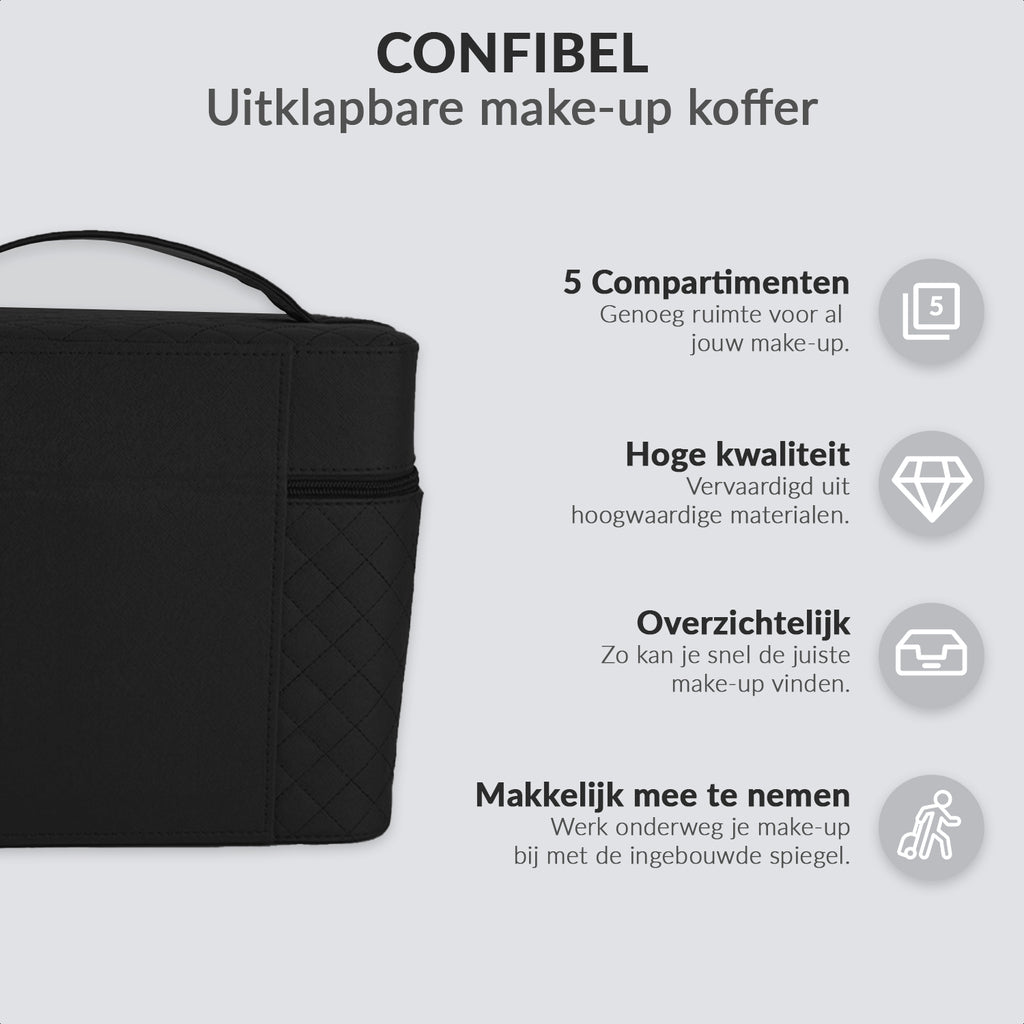 Foldable makeup case with lock and mirror