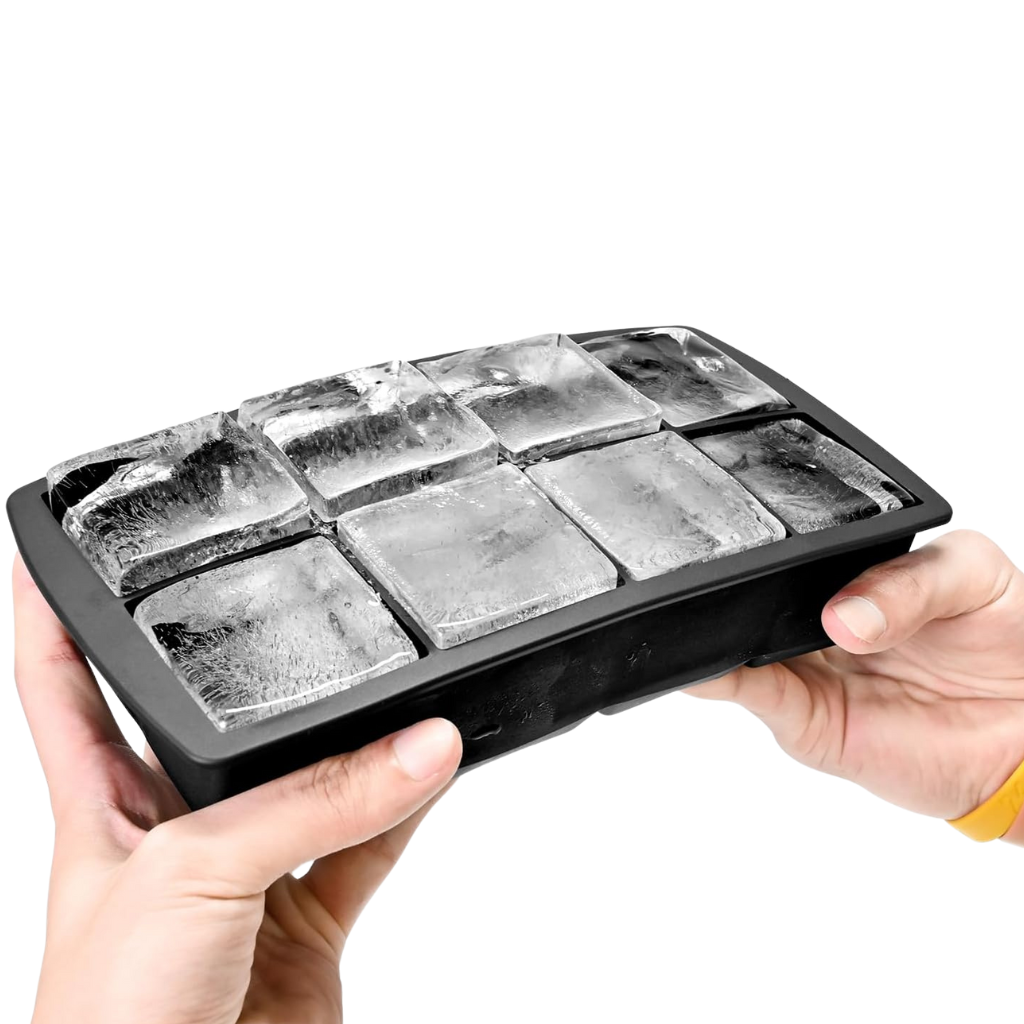 Ice cube tray set round and square with container and tongs, set of 2