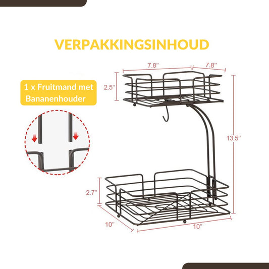 Two tier fruit basket with banana holder