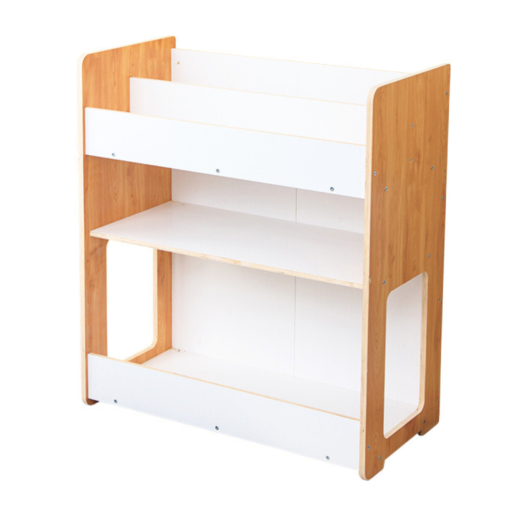 Kids bookcase with cotton storage bins