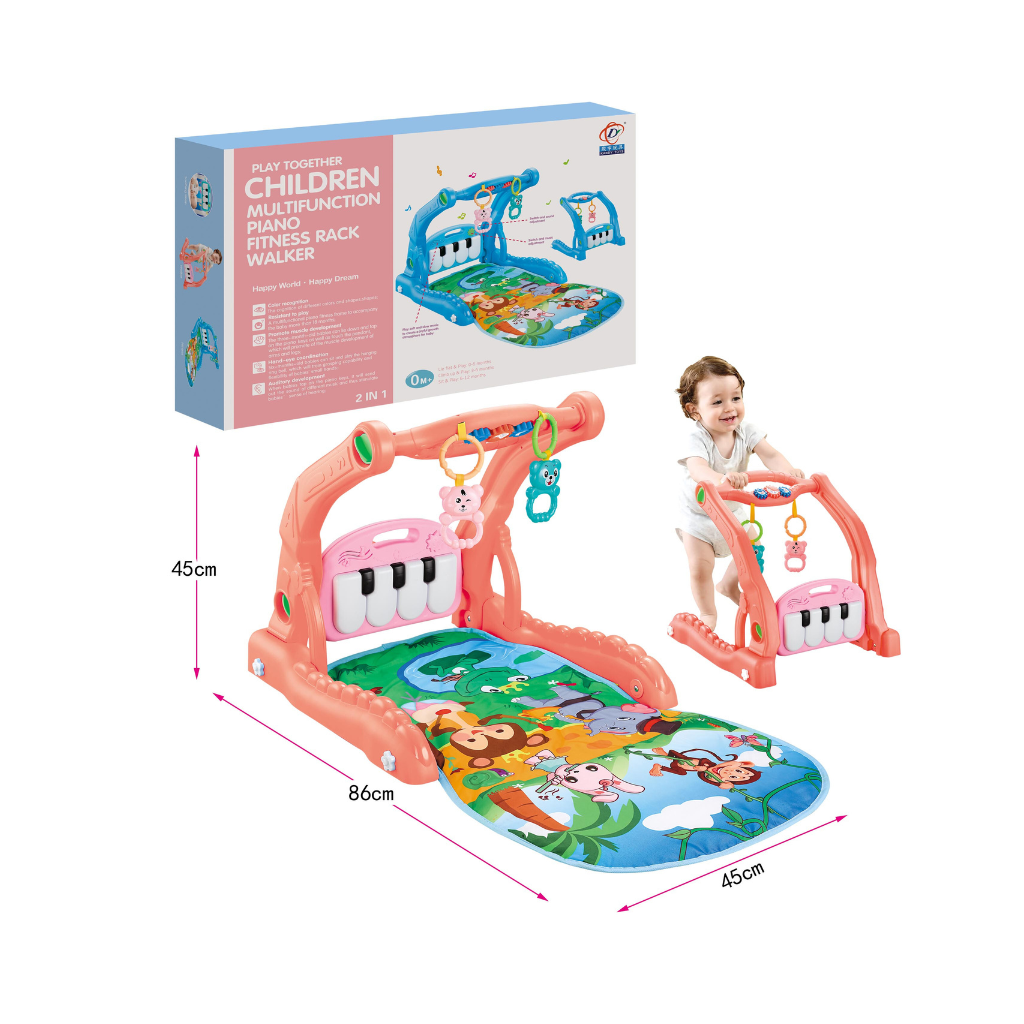 2-in-1 baby gym and walker with piano playmat