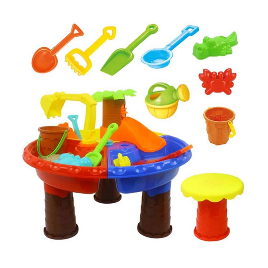 Water and sand table with 16 piece play set