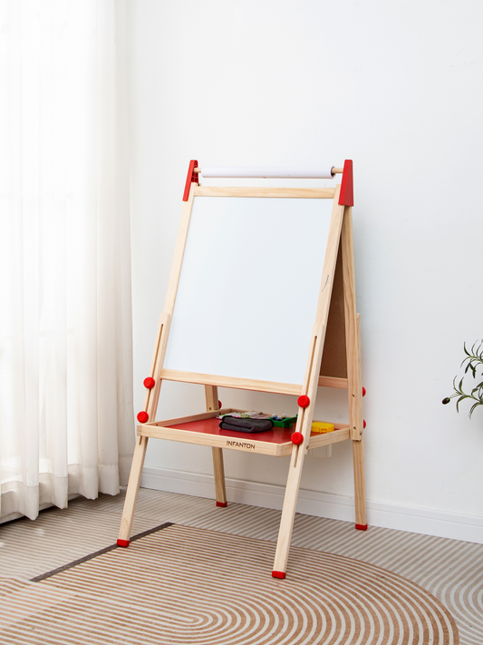 Houten kinder ezel met krijtbord en whiteboard