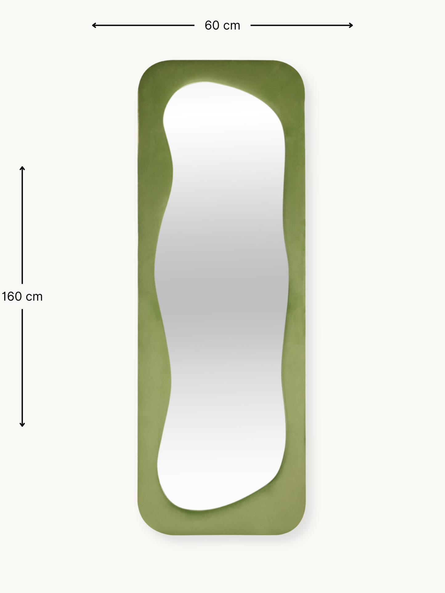 Miroir sur pied asymétrique Felis avec revêtement en velours suédé