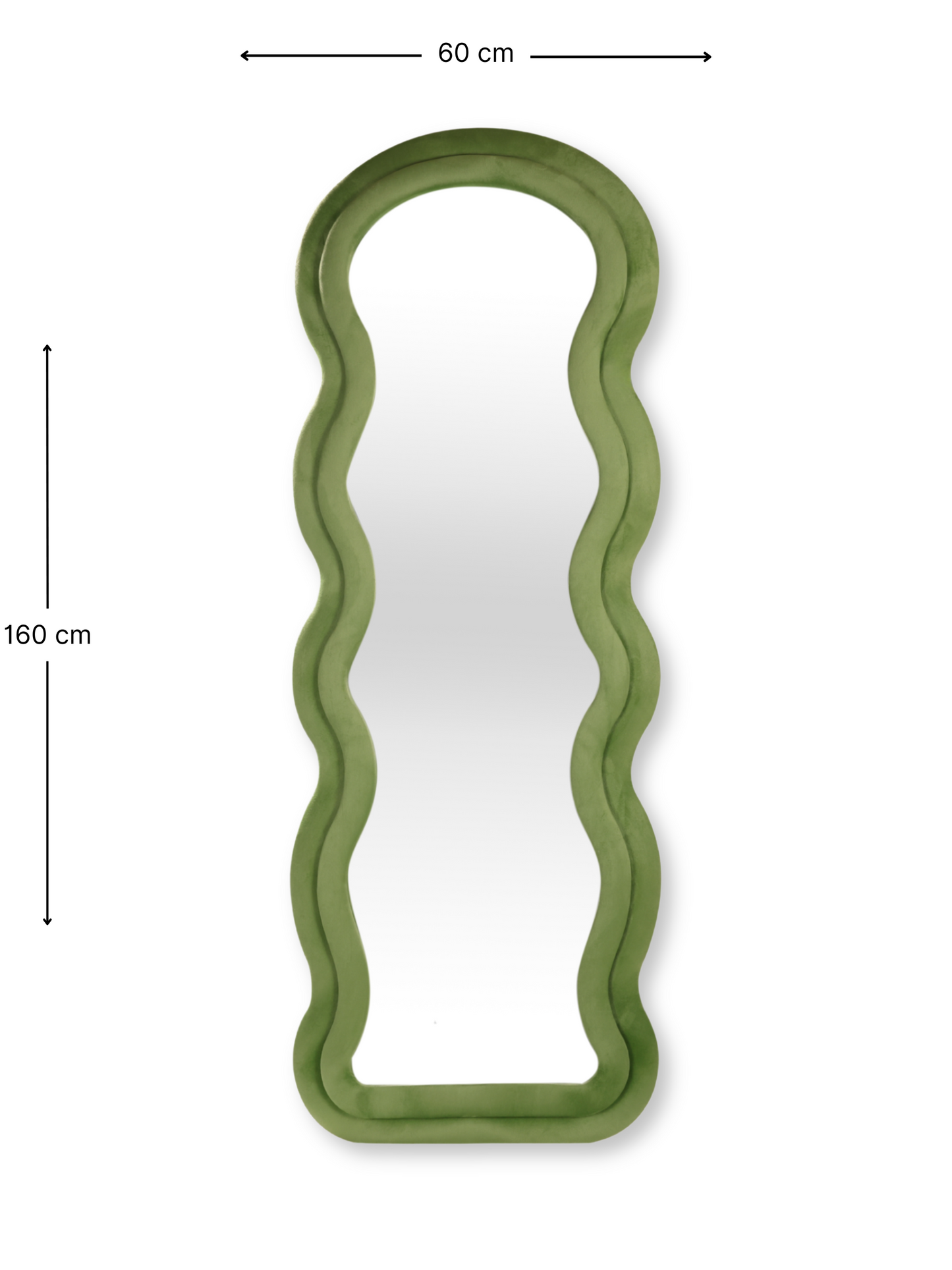 Miroir sur pied en velours suédé de forme ondulée Clara