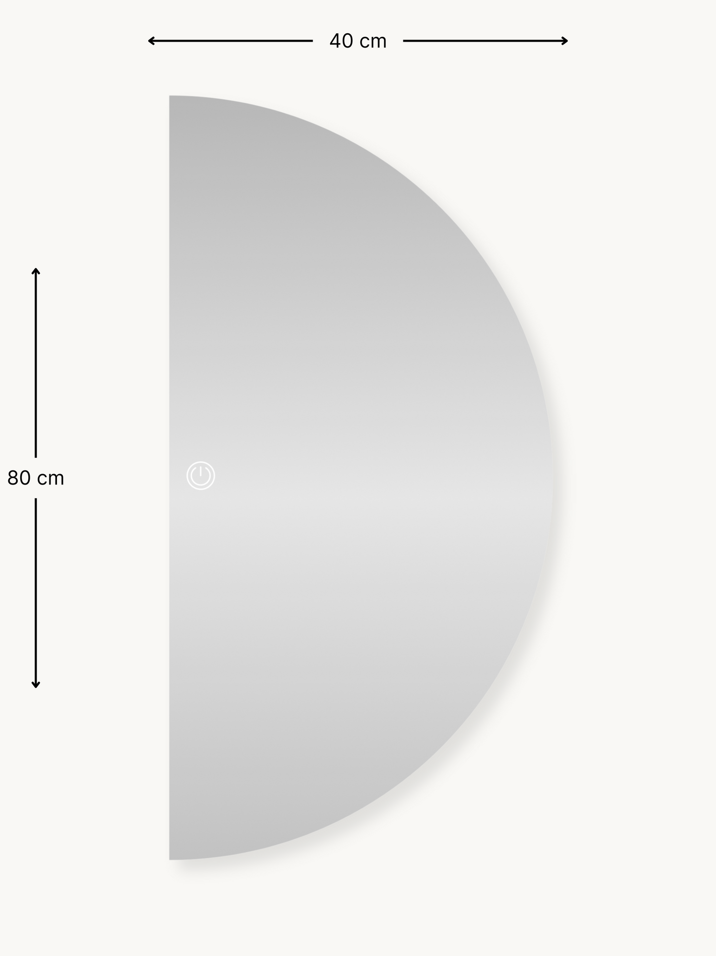 Half-round frameless mirror Oma with dimmable LED lighting