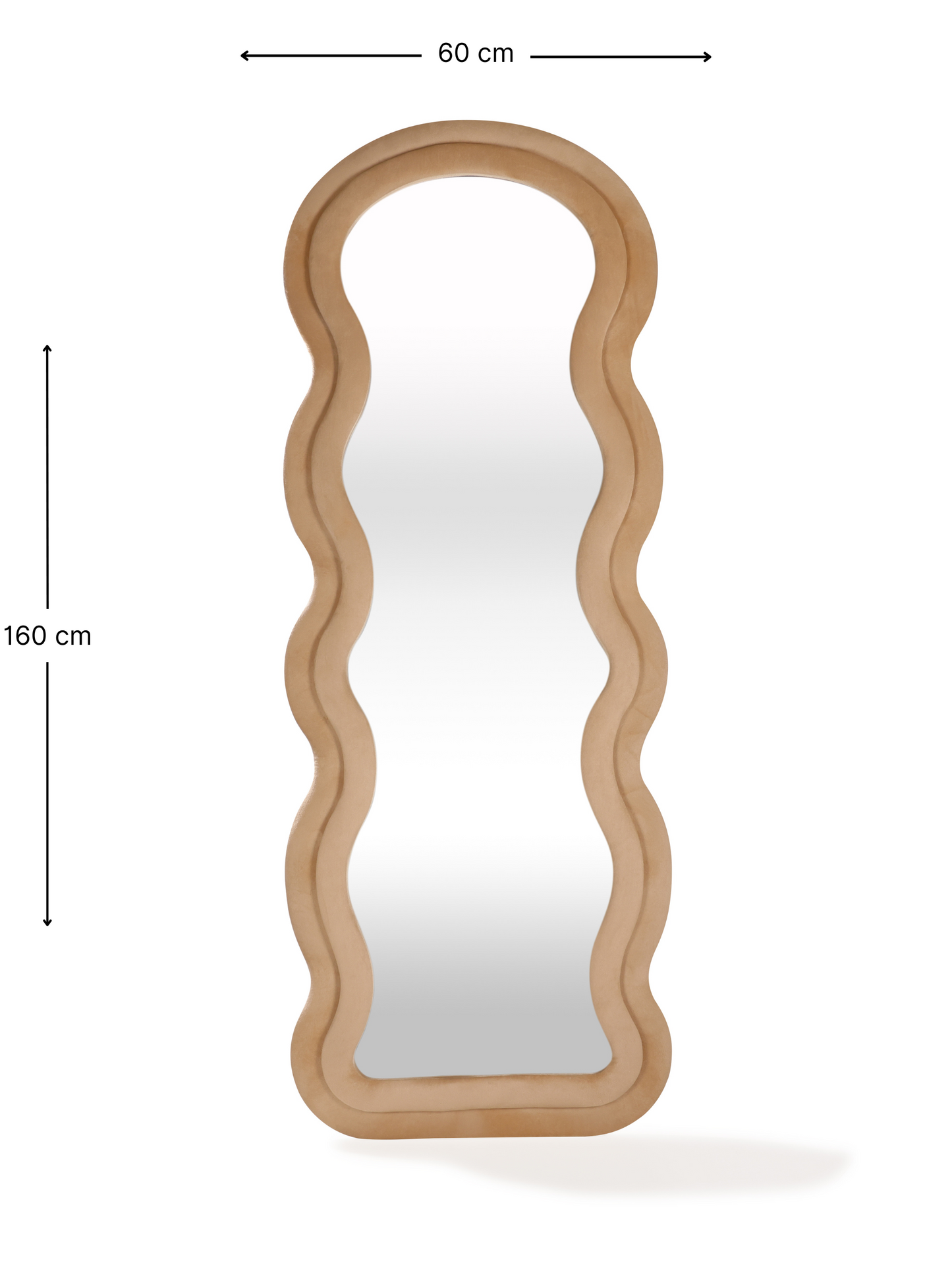 Wavy shaped suede velvet standing mirror Clara