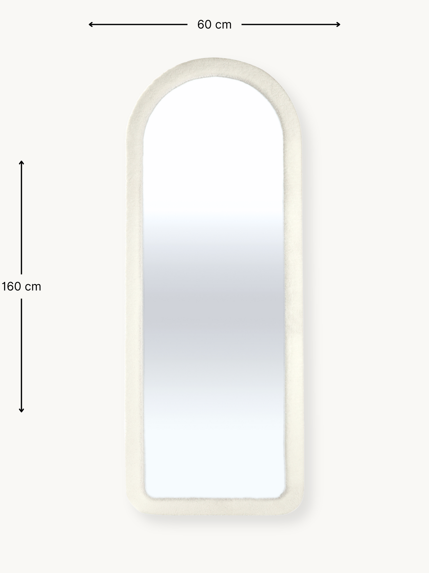 Oval standing mirror Cleo with teddy fabric upholstery