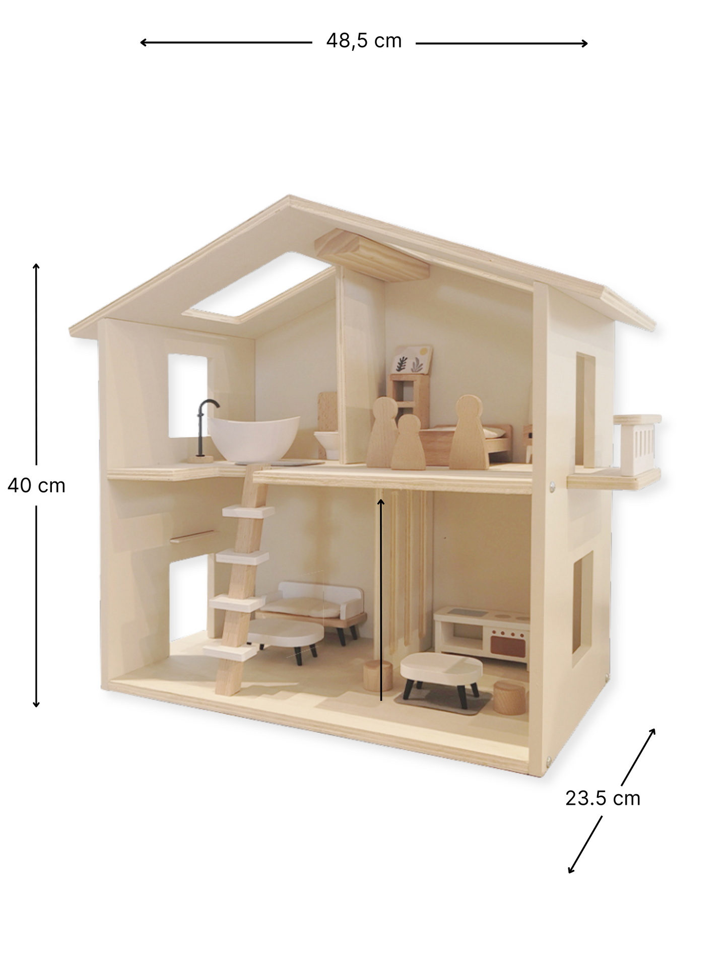 Houten poppenhuis met meubilair