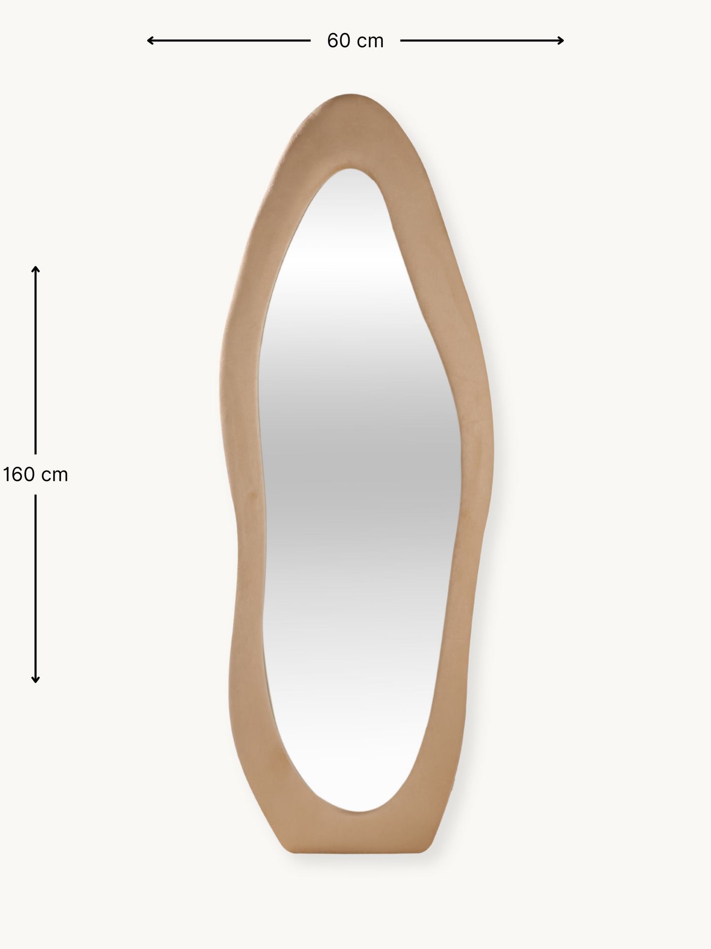 Miroir sur pied asymétrique Seraphina avec revêtement en velours suédé