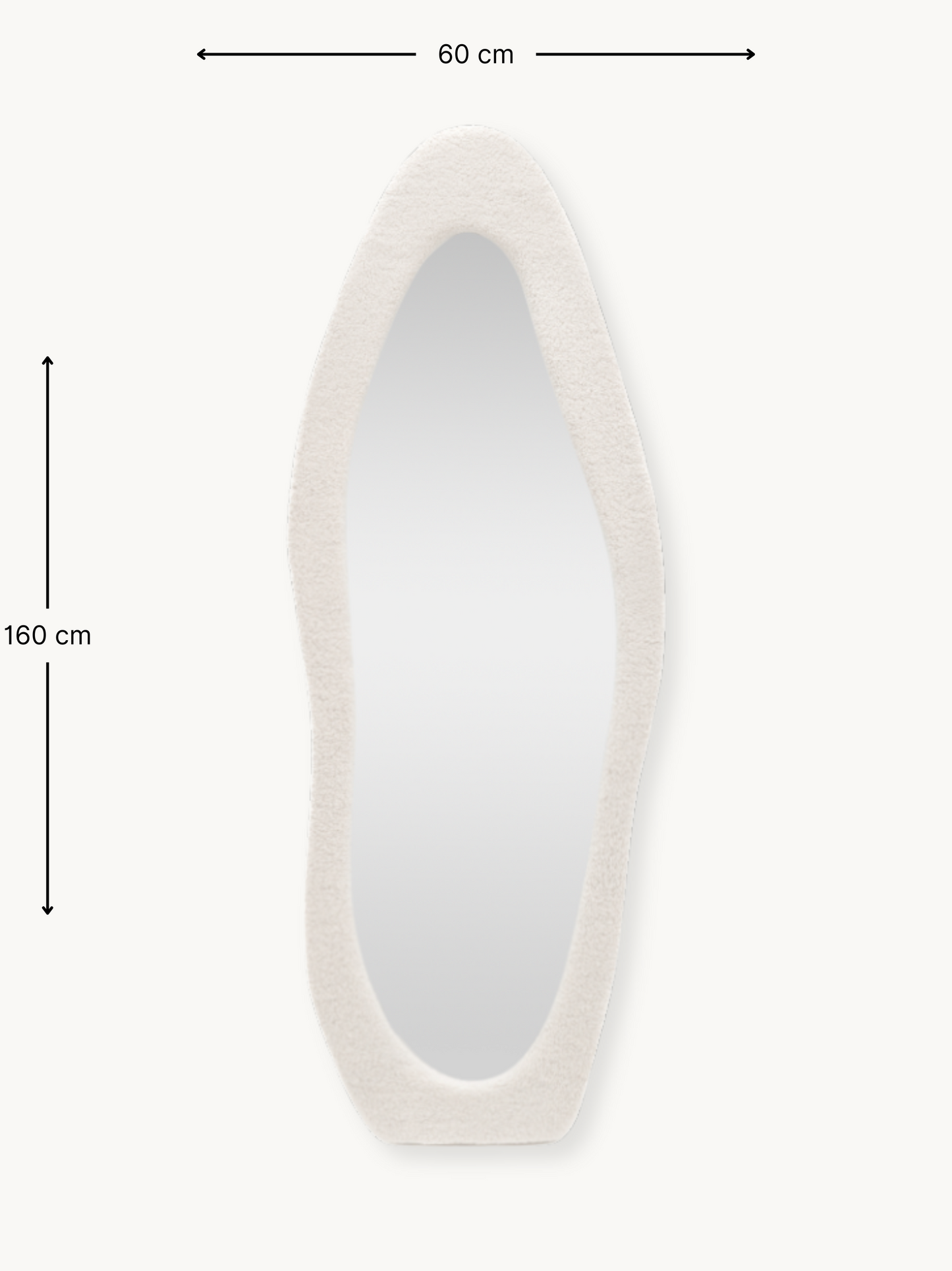 Miroir sur pied asymétrique Seraphina avec revêtement en tissu teddy