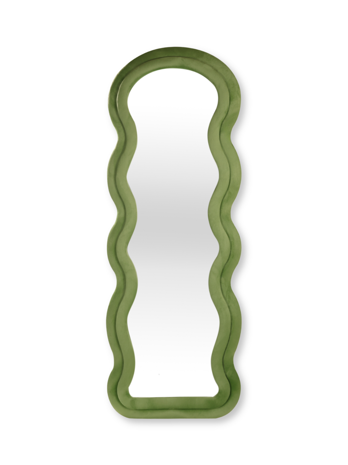 Miroir sur pied en velours suédé de forme ondulée Clara