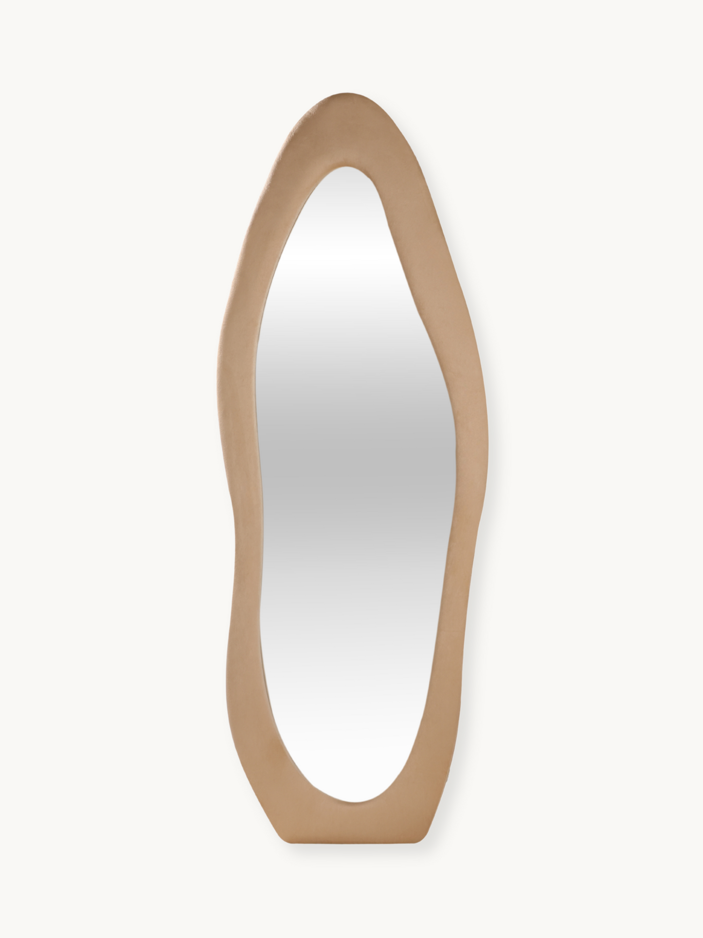 Miroir sur pied asymétrique Seraphina avec revêtement en velours suédé