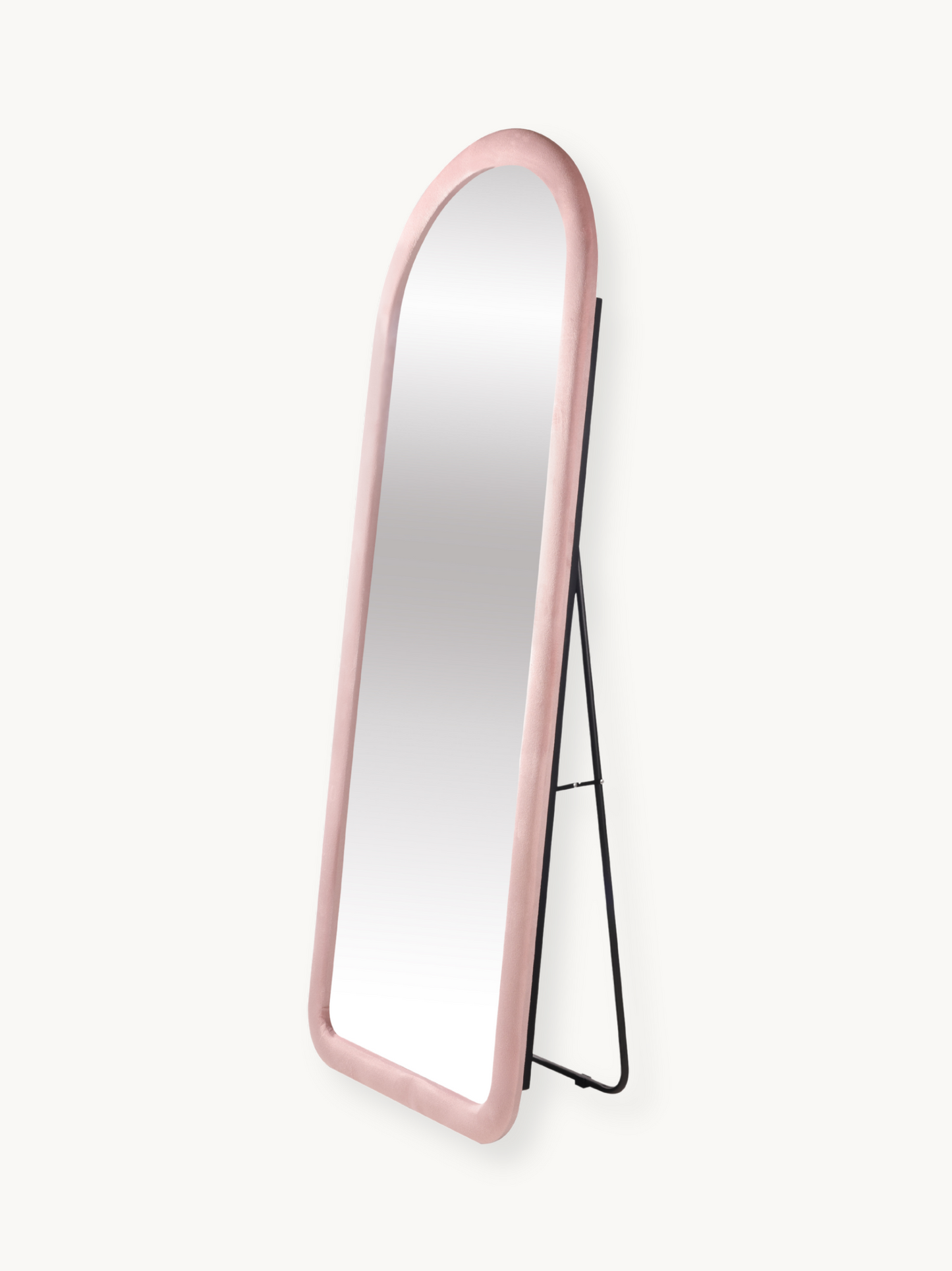 Oval standing mirror Cleo with suede velvet upholstery