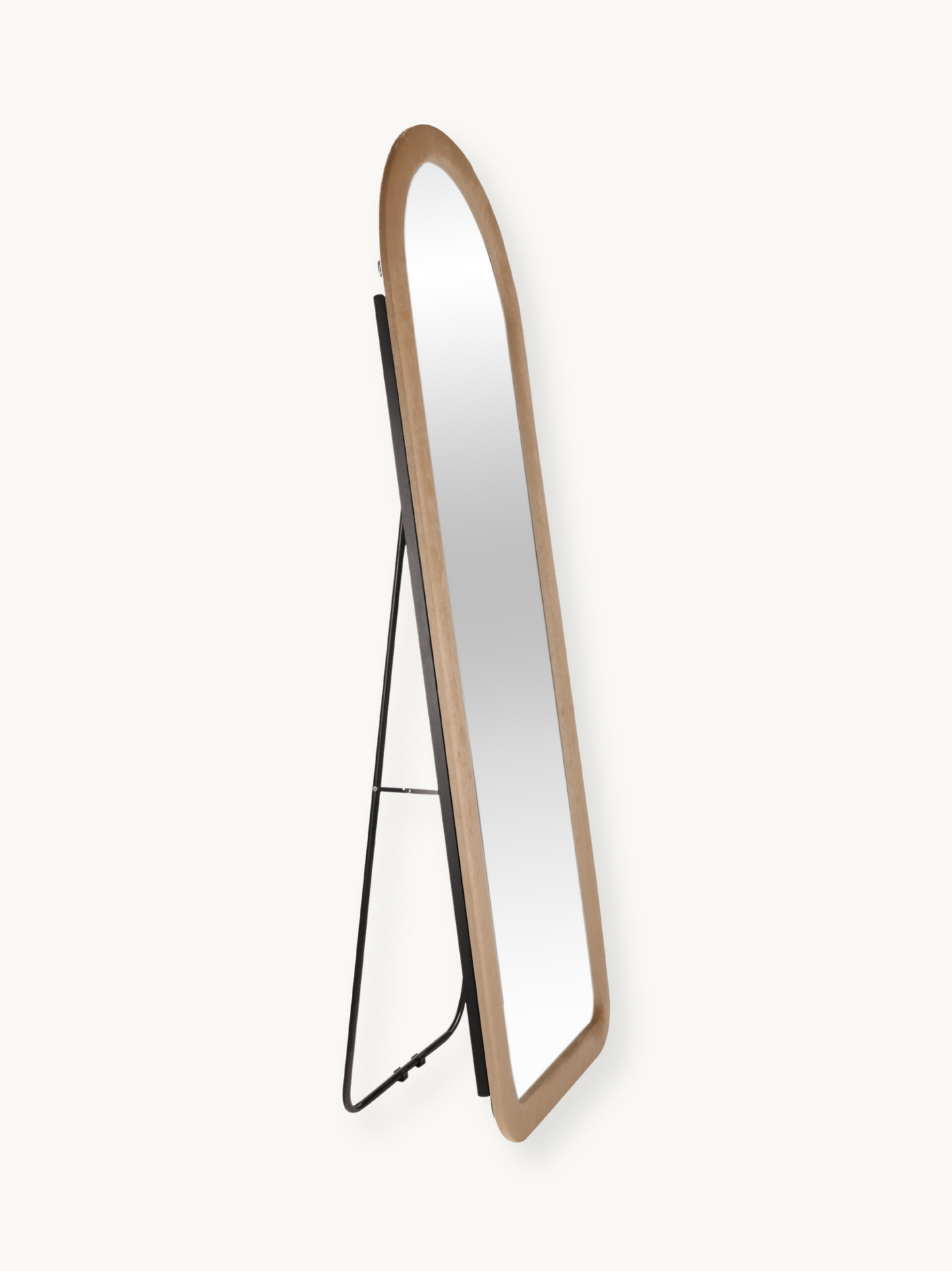 Oval standing mirror Cleo with suede velvet upholstery