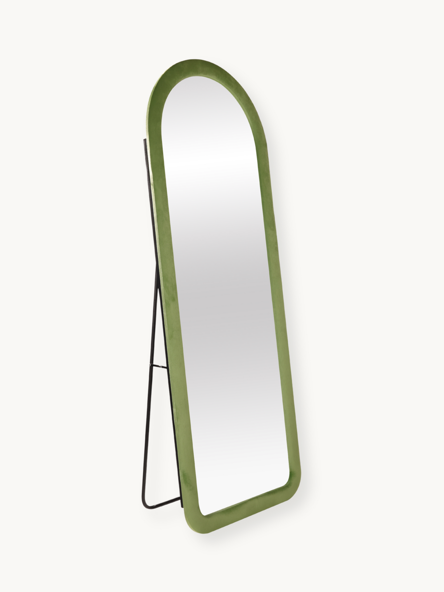 Oval standing mirror Cleo with suede velvet upholstery