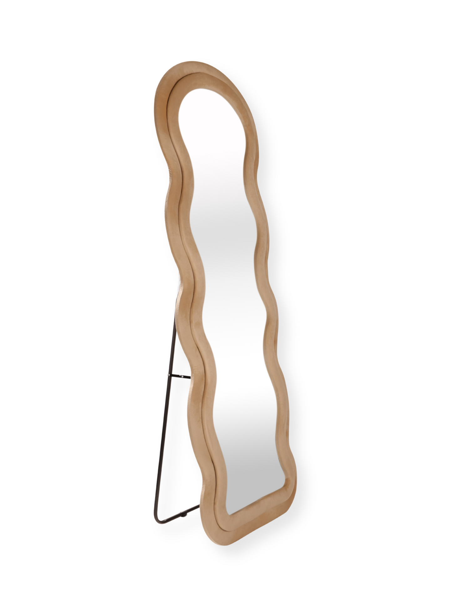 Wavy shaped suede velvet standing mirror Clara