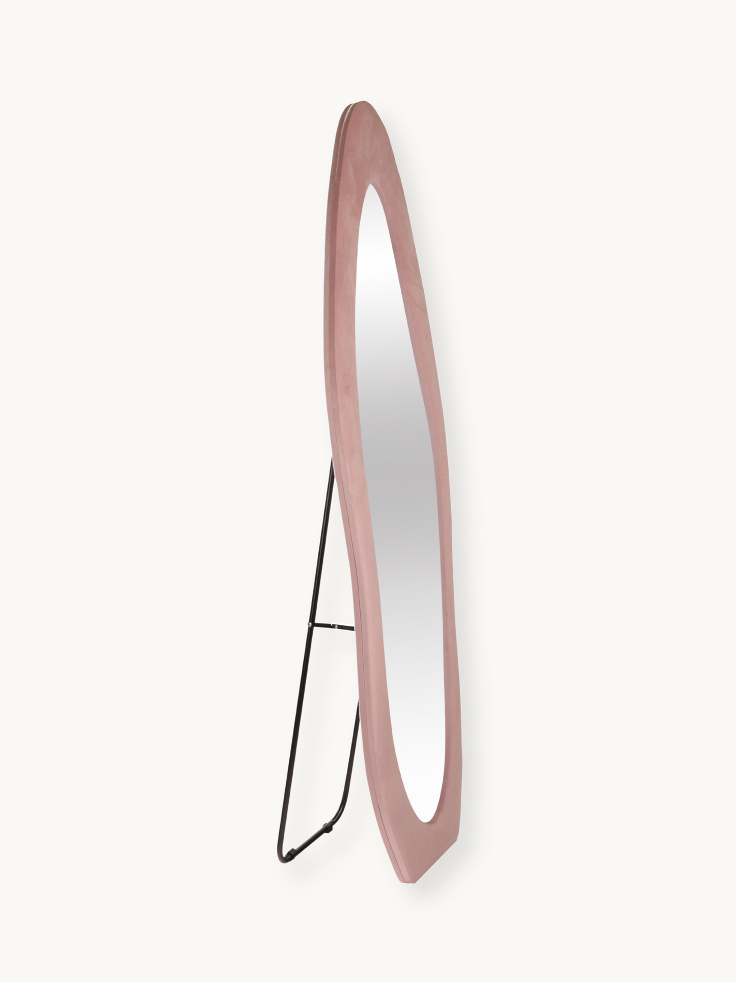 Asymmetrical standing mirror Seraphina with suede velvet upholstery