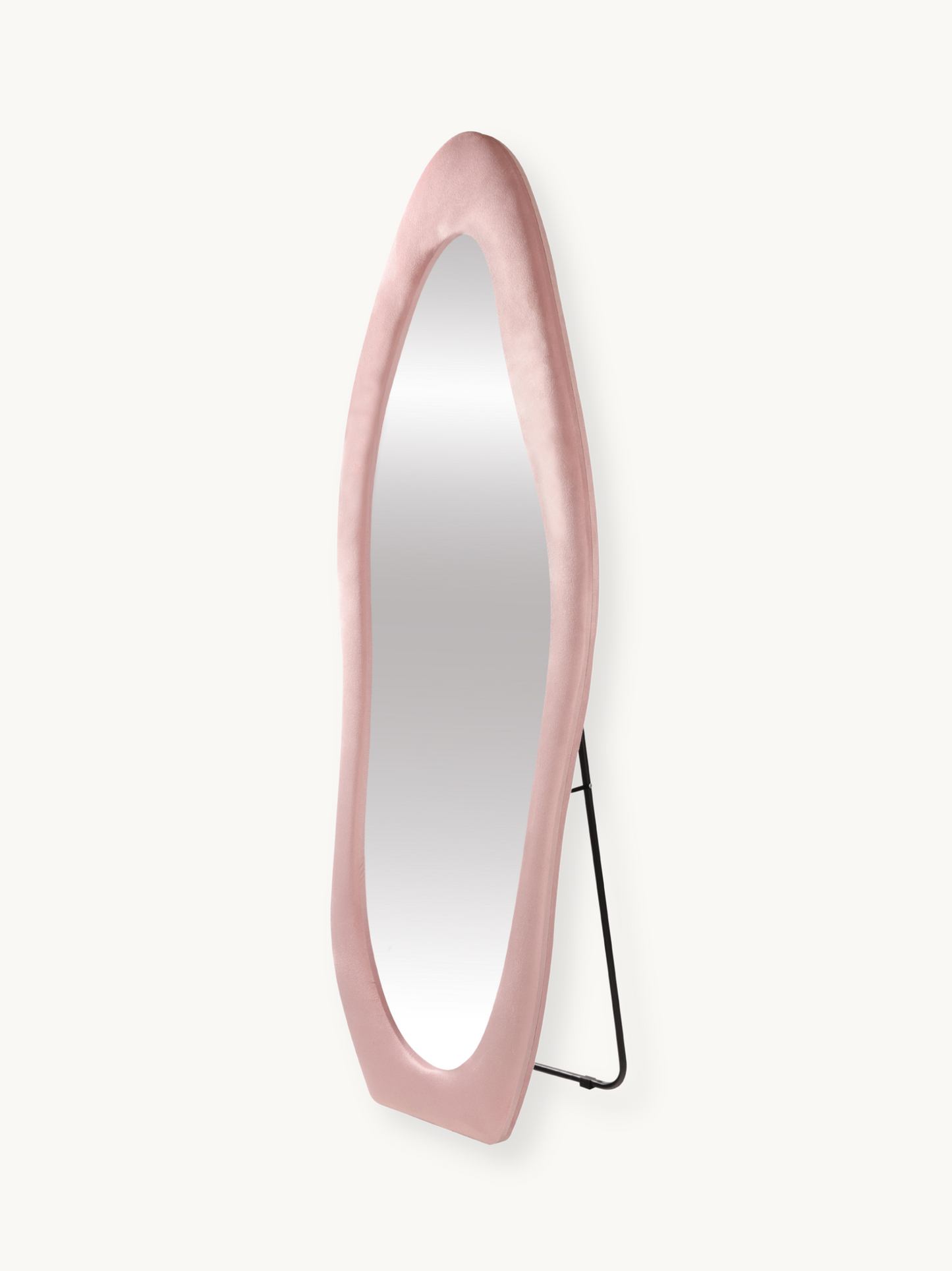 Asymmetrical standing mirror Seraphina with suede velvet upholstery
