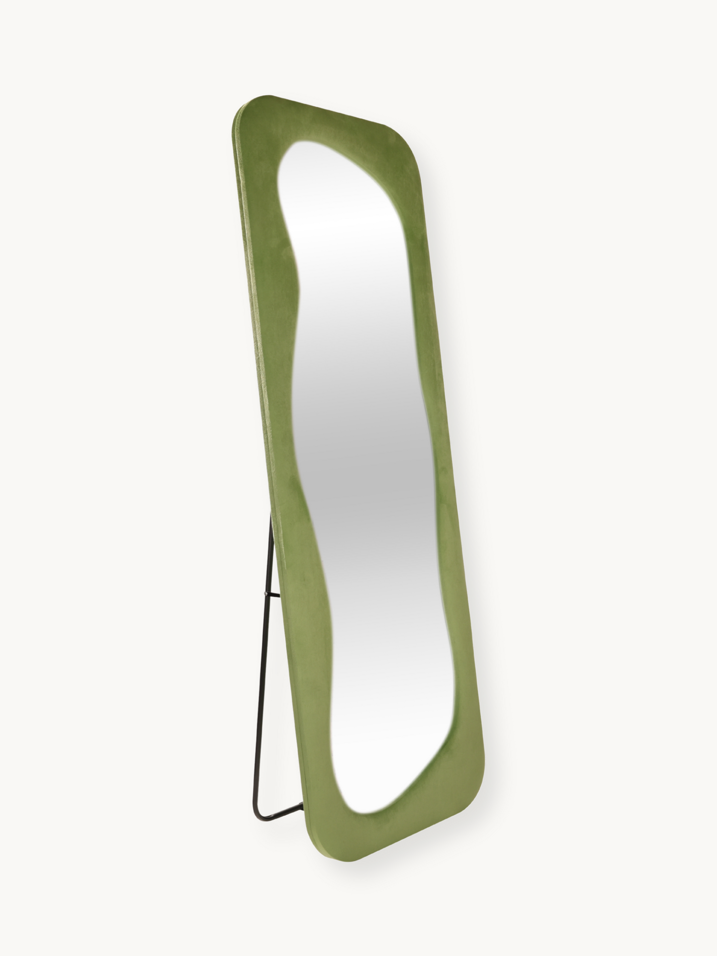 Miroir sur pied asymétrique Felis avec revêtement en velours suédé