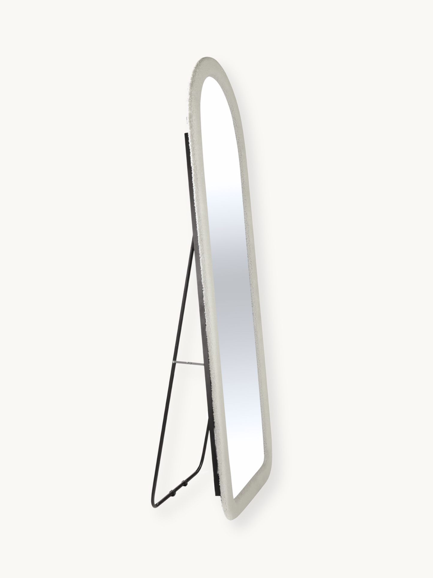 Oval standing mirror Cleo with teddy fabric upholstery