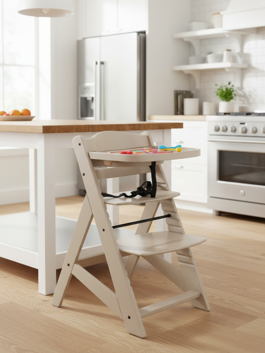 Adjustable highchair with tray and cushion