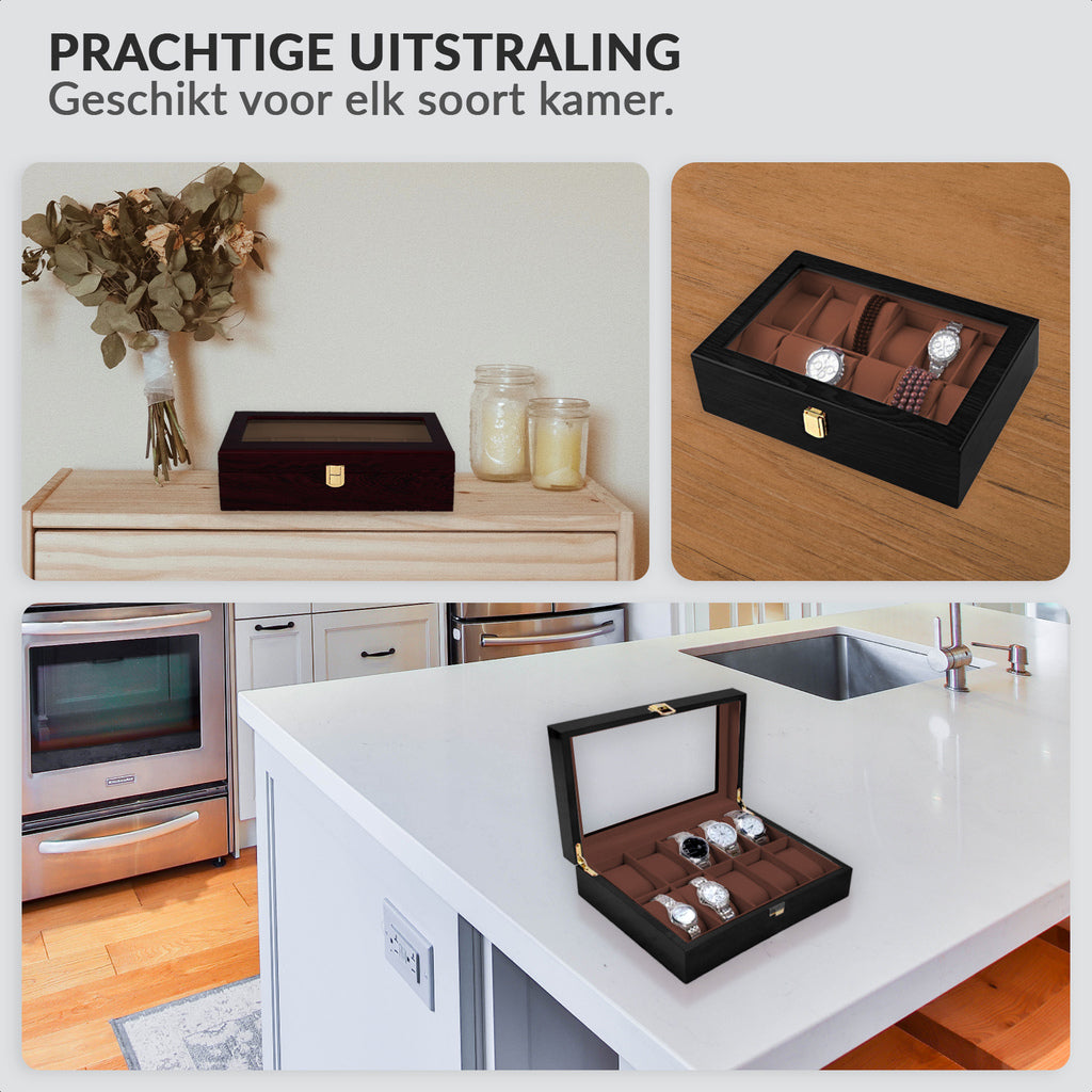 Watch box with 10 cushioned compartments