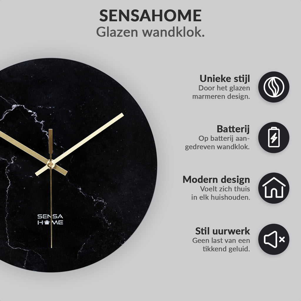 Glass wall clock marble thunder Ø30cm