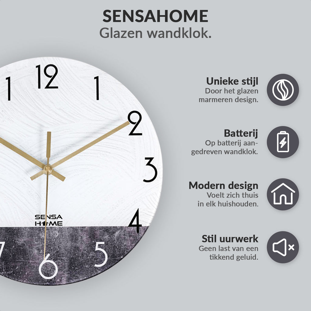 Glass wall clock marble concrete Ø30cm