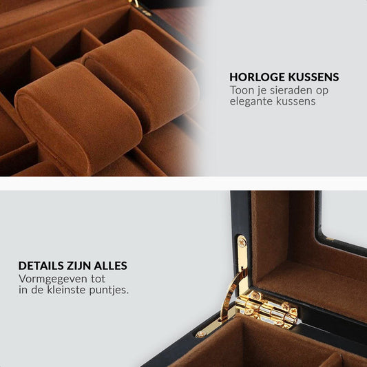 Watch box with 10 cushioned compartments