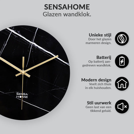 Glass wall clock marble dark Ø30cm