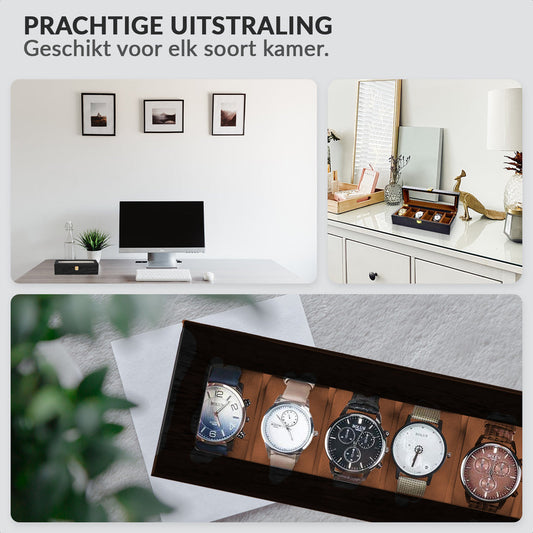 Wooden watch box with 6 cushioned compartments
