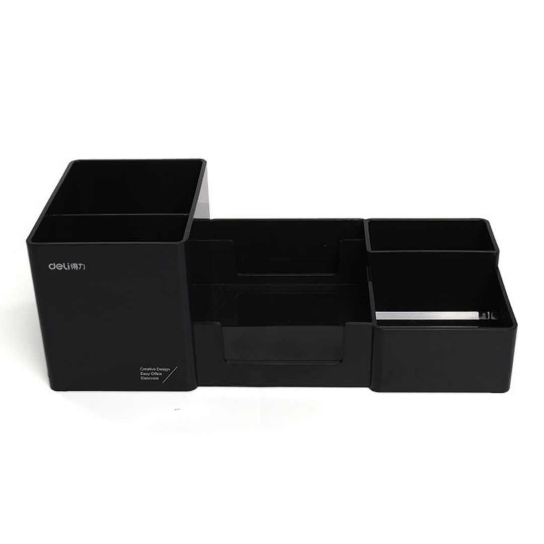 Buxibo - Organizer da scrivania multifunzionale - Portapenne con 6 scomparti separati - con cassetto - Portapenne/Scrivania/Scrivania/Tavolo da lavoro - Forniture per ufficio - Nero