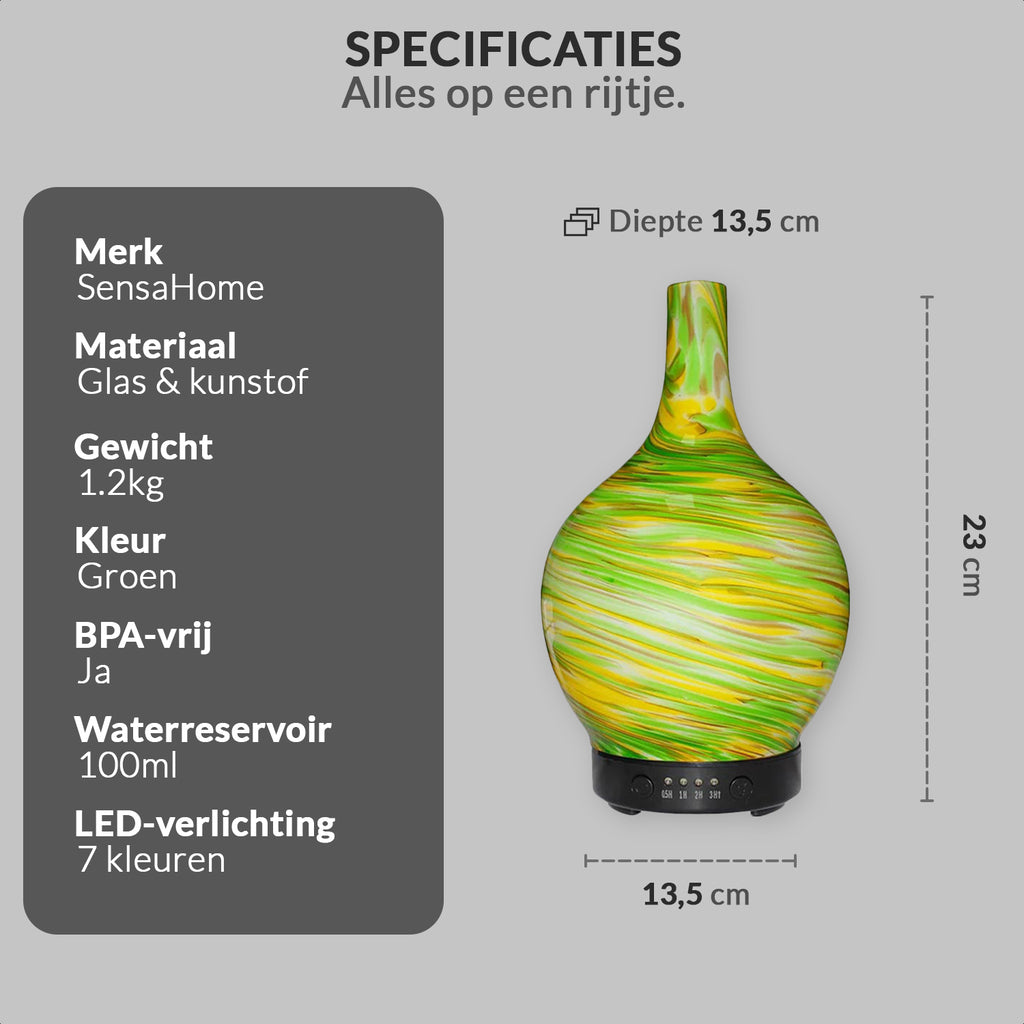 Aromadiffusor aus Glas – 7 LED-Farben – 100 ml (grün)