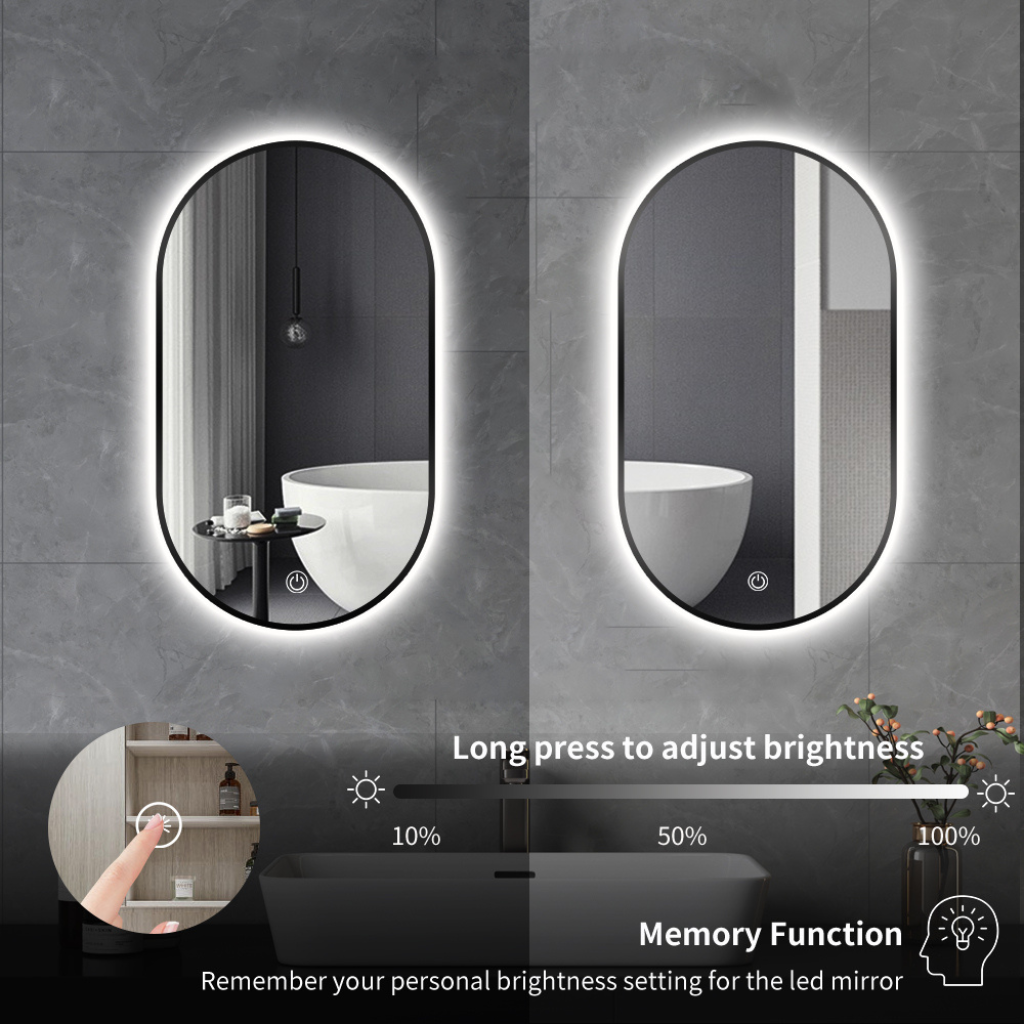 Miroir de salle de bain ovale avec éclairage LED à intensité variable