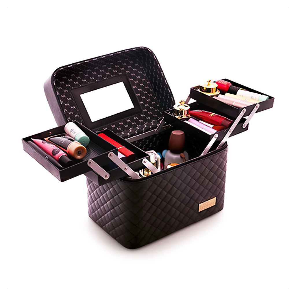 Foldable makeup case with lock and mirror