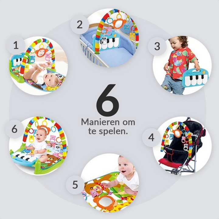 3-in-1-Fitnessstudio für Babys/Kleinkinder – Musik-Spielmatte – mit Ratsche und Spiegel