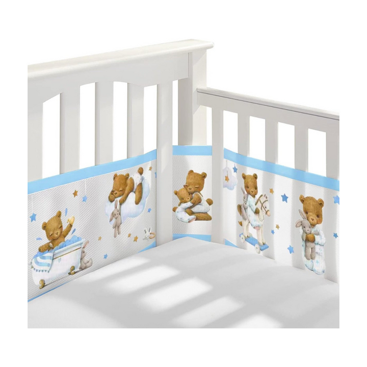 Bed bumper set for crib - 2 pieces (340x30cm & 160x30cm) with blue edge