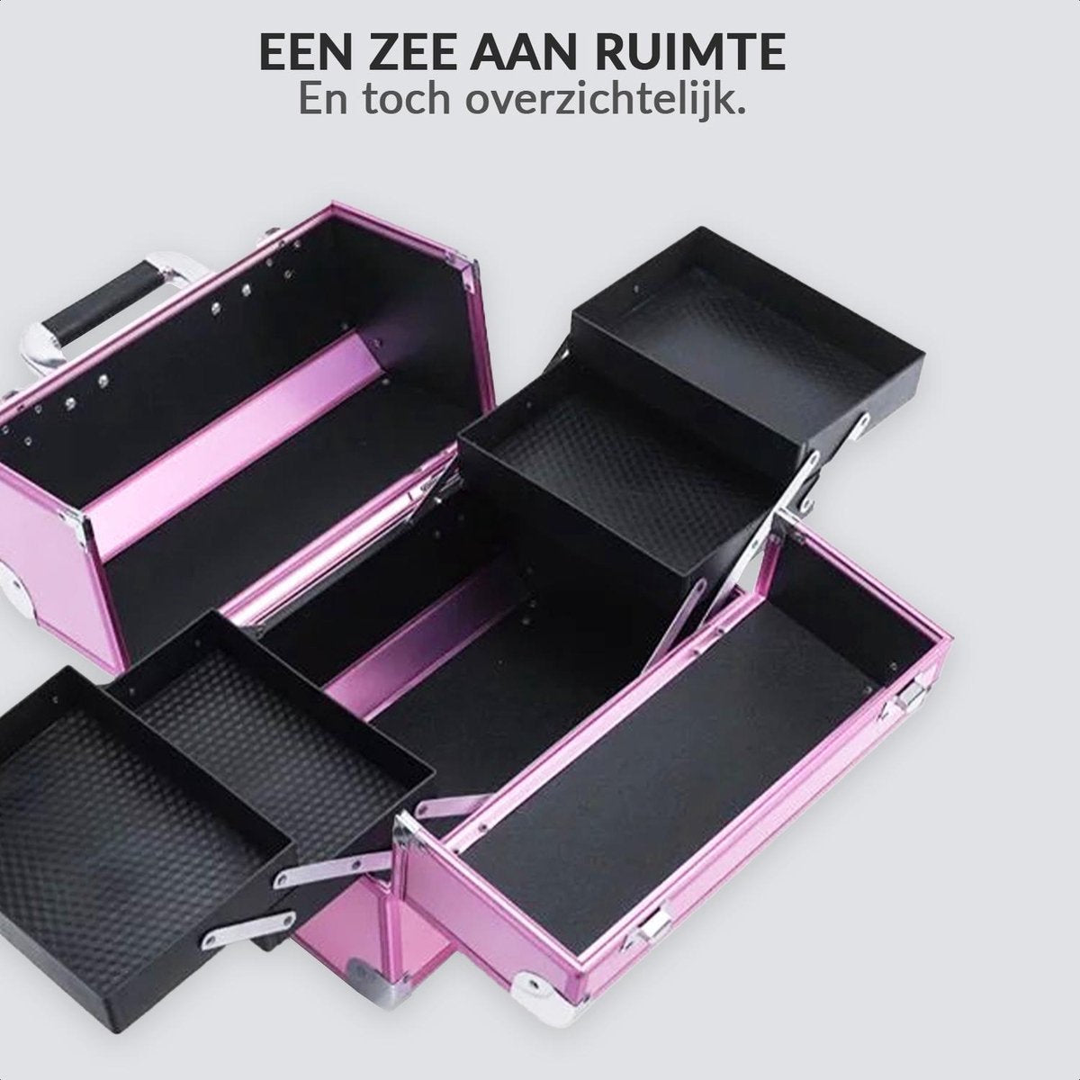 Foldable cosmetic case with 5 compartments