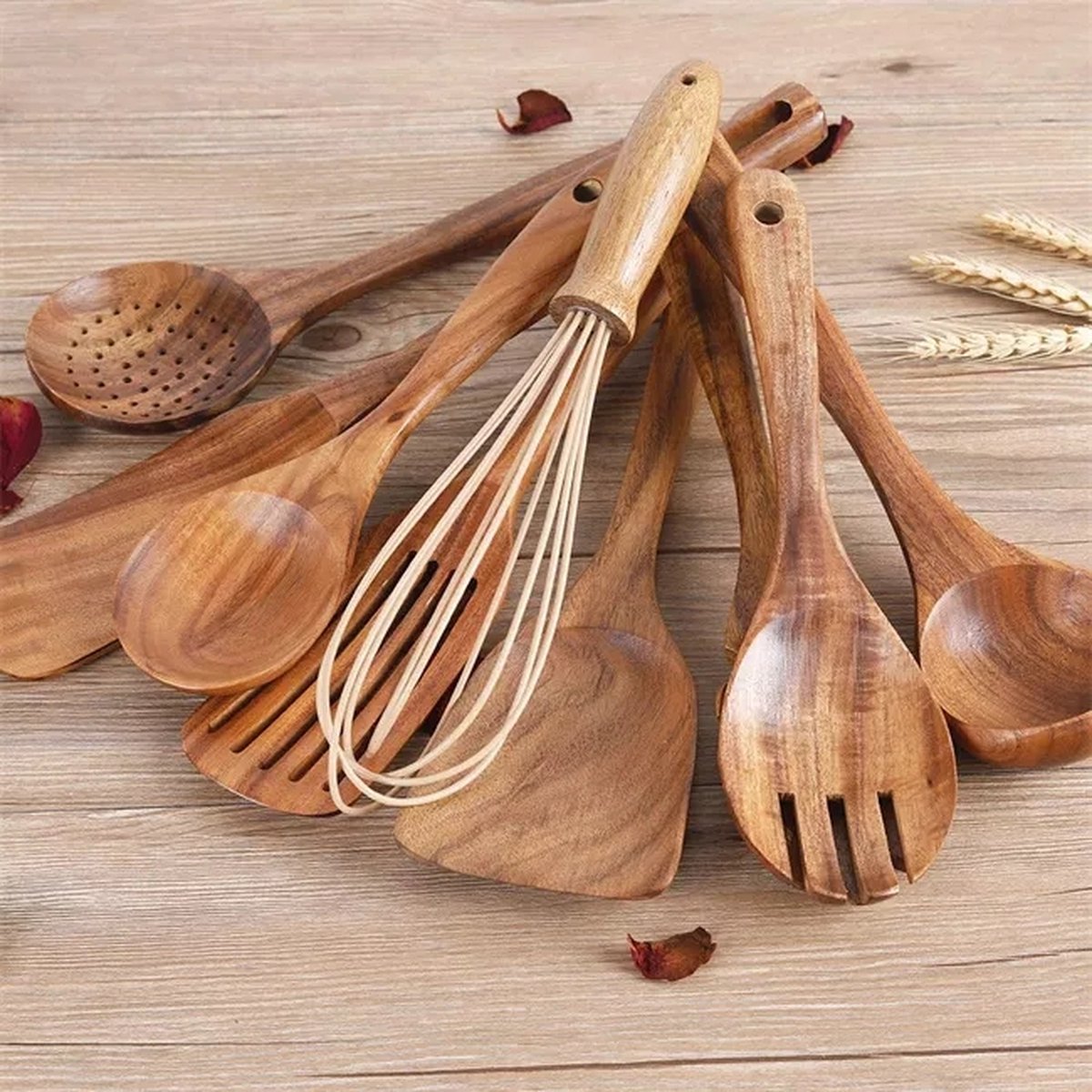 Set of 10 luxury teak wood kitchen utensils