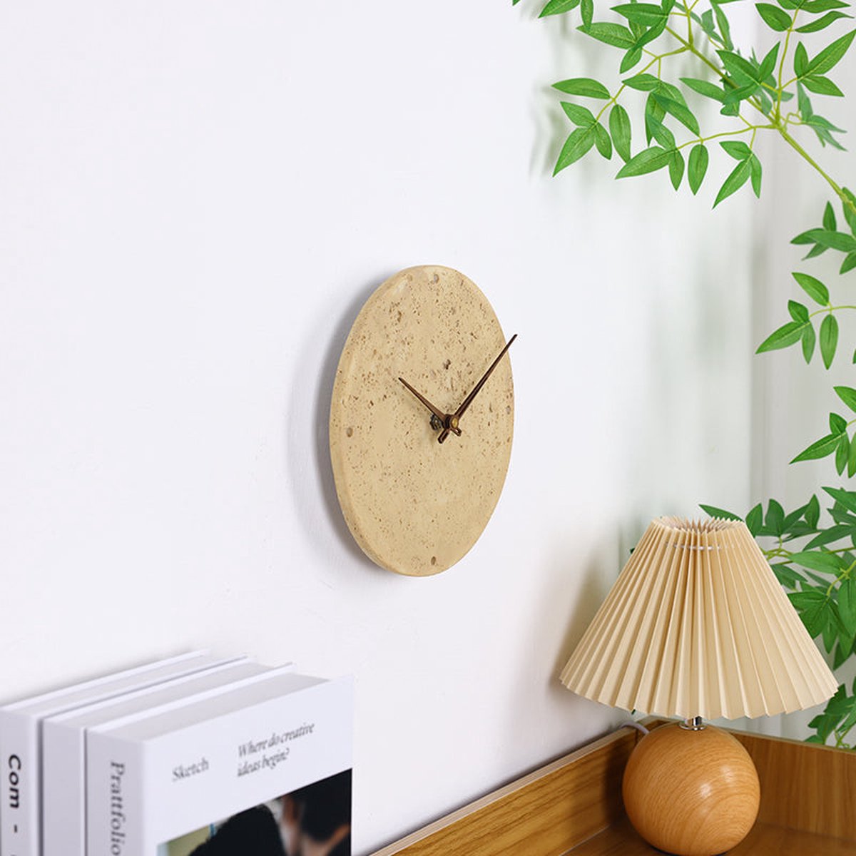 Reloj de pared Viena Japandi aspecto piedra Ø 23 cm