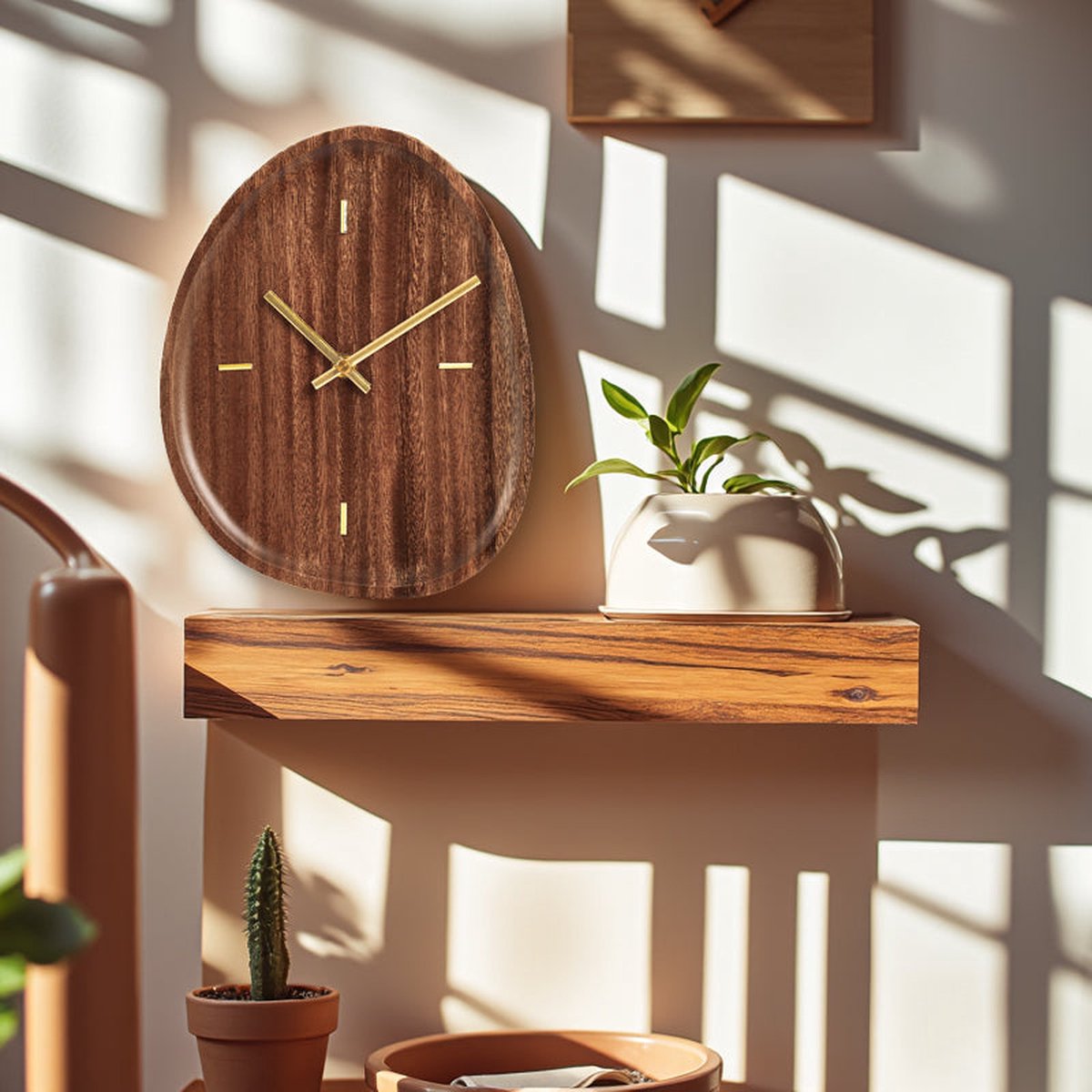 Reloj de pared Prague Japandi aspecto madera orgánica Ø 21 cm