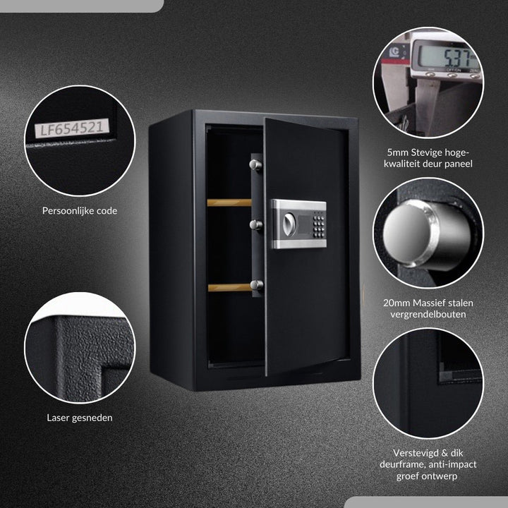 Buxibo - Fireproof Villa Safe - Safety Safe - Safe - With Digital Code Lock & Key - Metal - Black