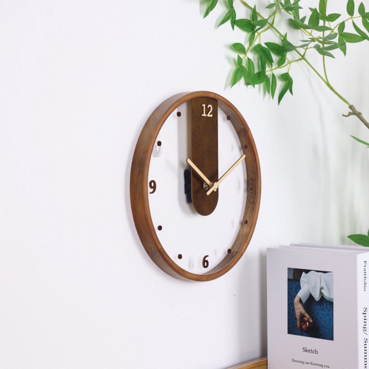 Wall clock Amsterdam Japandi glass wood look Ø 30 cm