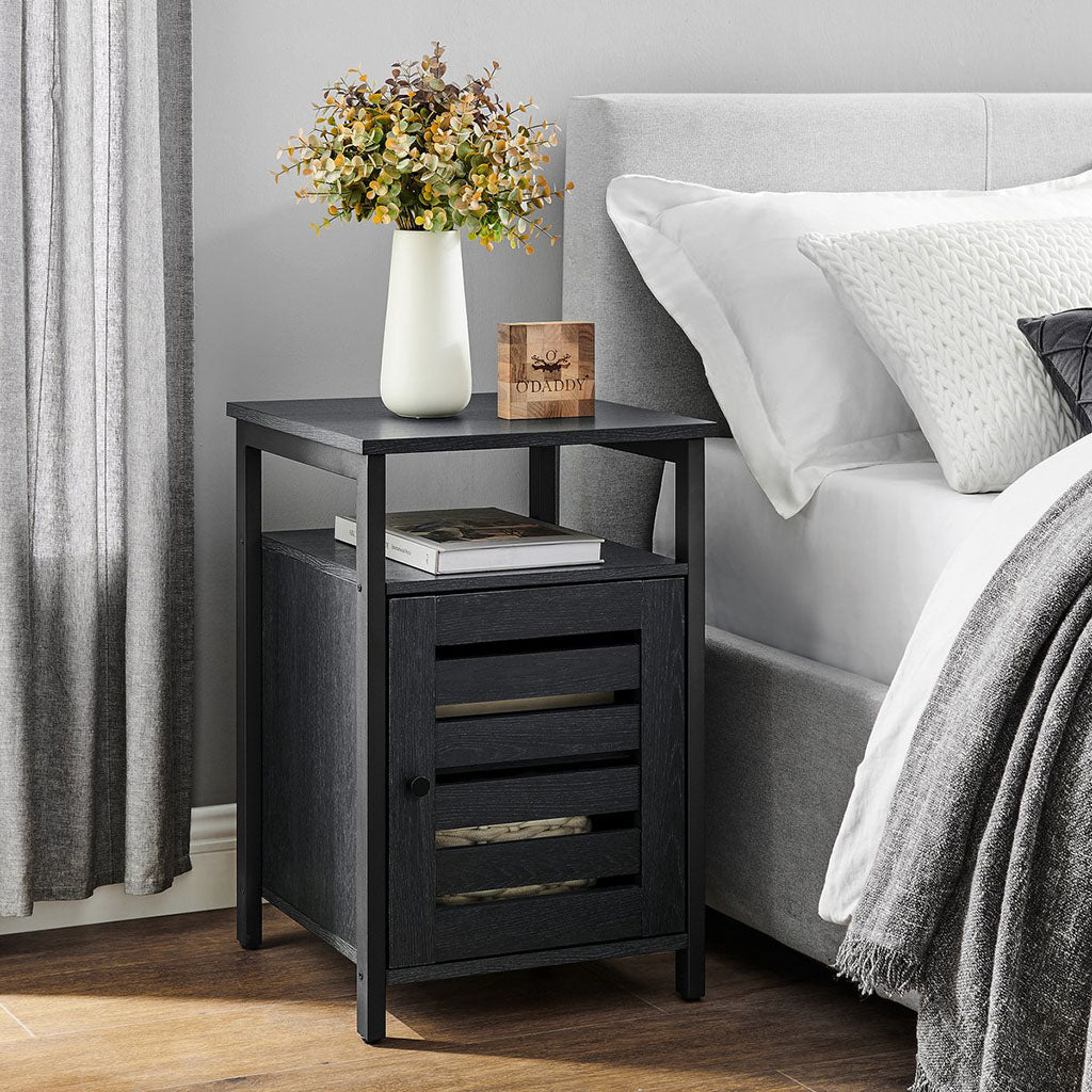 Wooden bedside table with storage space