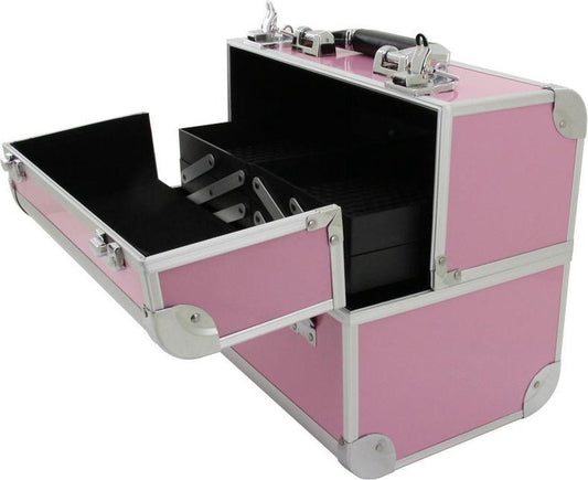 Foldable makeup case with 5 compartments and lock
