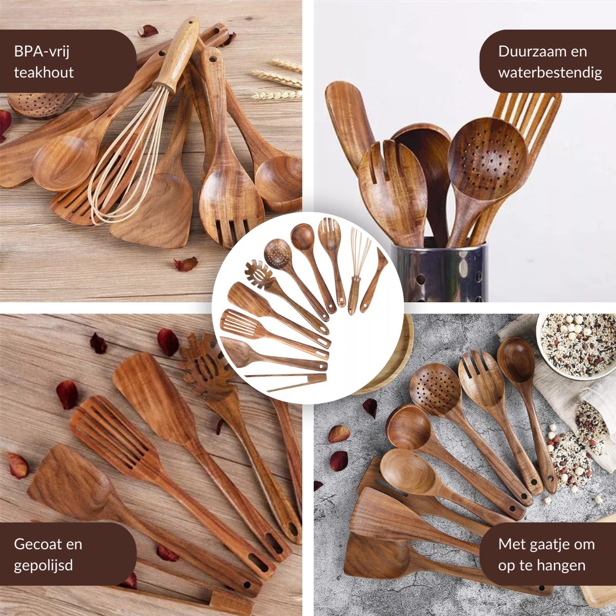 Luxury teak kitchen utensil set of 10