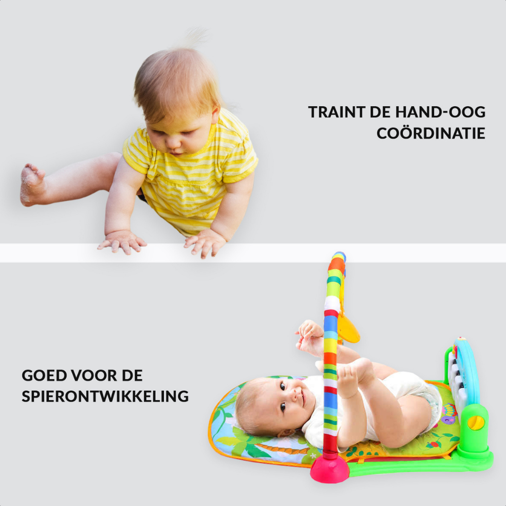 3-in-1-Fitnessstudio für Babys/Kleinkinder – Musik-Spielmatte – mit Ratsche und Spiegel