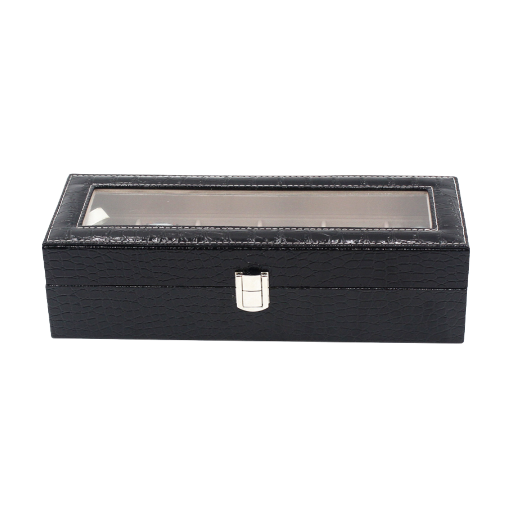 Luxus-Uhrenbox aus Leder – 6 Fächer – Leder (Schwarz)