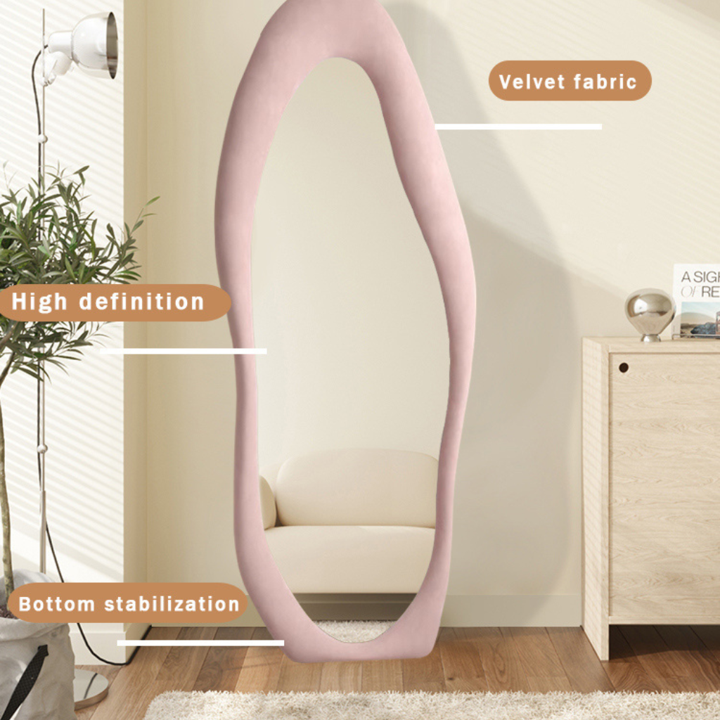 Upholstered Standing Mirror Shaped 160x60 cm - Pink